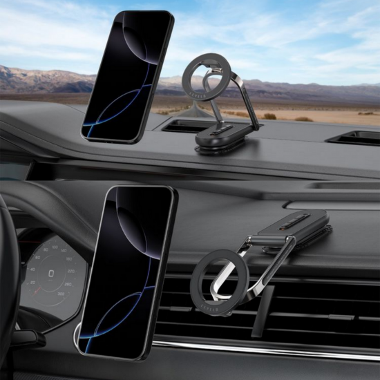 Nettech NT-CHC33 Katlanabilir Manyetik Araç İçi Telefon Tutucu ve MagSafe Şarj Cihazı (Çift Tabanlı)