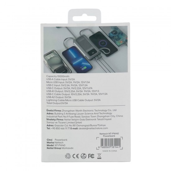 Nettech NT-PW40 10000 mAh 4in1 Hızlı Şarj Power Bank