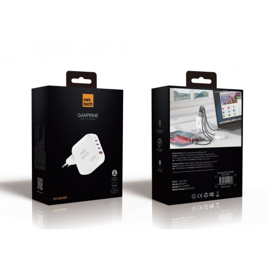Nettech NT-HCH09 100W PD+QC GaNPrime Şarj Aleti (Beyaz)
