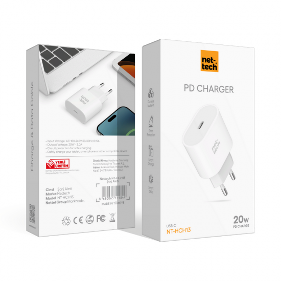 Nettech NT-HCH13 20W PD Şarj Aleti (Beyaz)