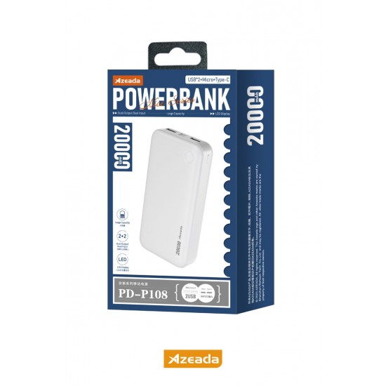 Azeada PD-P108 5V-2A 20000mAh Powerbank (Beyaz) Azeada PD-P108 5V-2A 20000mAh Powerbank (Beyaz)