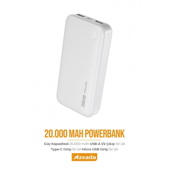 Azeada PD-P108 5V-2A 20000mAh Powerbank (Beyaz) Azeada PD-P108 5V-2A 20000mAh Powerbank (Beyaz)