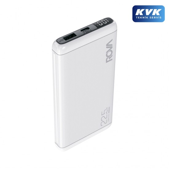Rova PWS607 10000 mAh 22.5W Süper Hızlı Şarj Powerbank - Ultra İnce Dijital Göstergeli (Beyaz)