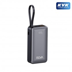Rova PWS624S 10000 mAh 22.5W Dijital Göstergeli Süper Hızlı Şarj Powerbank - Dahili Type-C ve Lightning Kablo (Siyah)