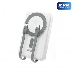Rova PWS625B 10000 Mah 22.5W Süper Hızlı Şarj Powerbank – Kablosuz, Type-C & Lightning Dahili Kablo, Akıllı Saat Uyumlu (Beyaz)