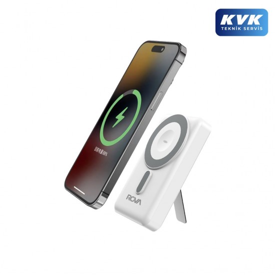 Rova PWS625B 10000 Mah 22.5W Süper Hızlı Şarj Powerbank – Kablosuz, Type-C & Lightning Dahili Kablo, Akıllı Saat Uyumlu (Beyaz)