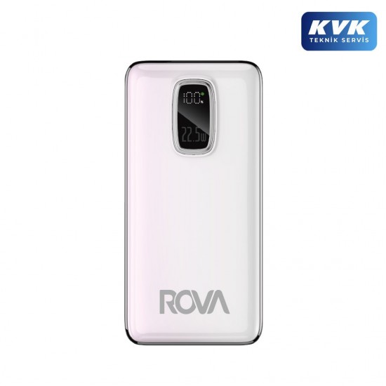 Rova PWS628B 20000 mAh PD 20W Hızlı Şarj Powerbank - Dijital Göstergeli Taşınabilir Şarj Cihazı (Beyaz)