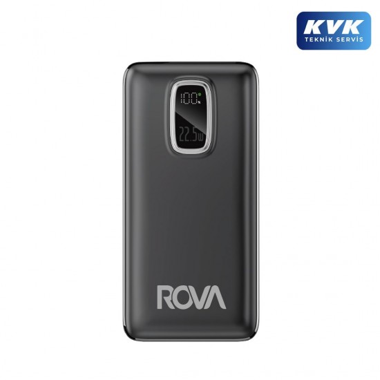 Rova PWS628S 20000 mAh PD 20W Hızlı Şarj Powerbank - Dijital Göstergeli Taşınabilir Şarj Cihazı (Siyah)