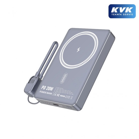 Rova PWS630G 10000 mAh MagSafe Kablosuz Hızlı Şarj Powerbank- Akıllı Saat Şarj Özellikli (Gri)