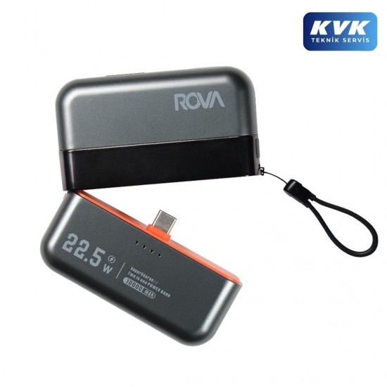 Rova PWS631G 10000 mAh 22.5W Hızlı Şarj Powerbank - Type-C ve Lightning Kablolu Taşınabilir Şarj Cihazı (Gri)