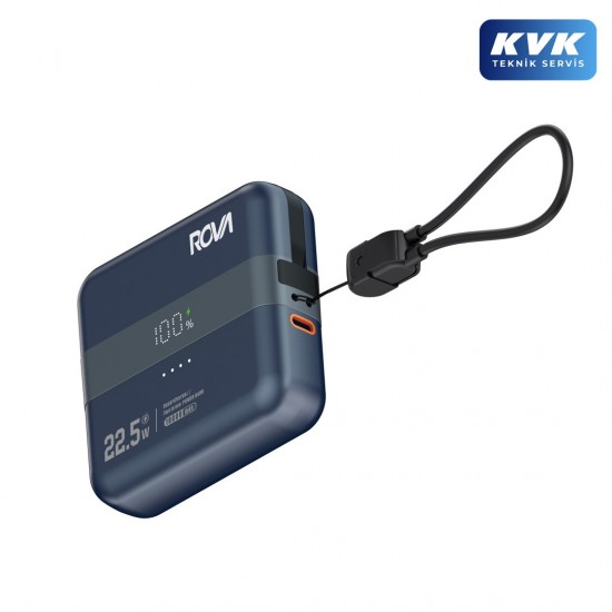 Rova PWS631M 10000 mAh 22.5W Hızlı Şarj Powerbank - Type-C ve Lightning Kablolu Taşınabilir Şarj Cihazı (Mavi)