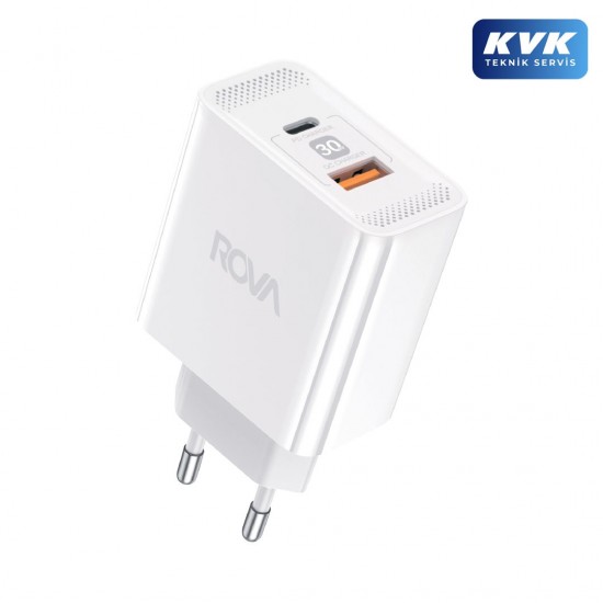 Rova SB102 30W GaN Hızlı Şarj Adaptörü PD + USB QC 3.0 Çift Çıkışlı Şarj Başlığı