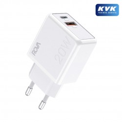 Rova SB104 20W Çift Girişli Hızlı Şarj Adaptörü - Type-C PD + USB QC 3.0 Şarj Başlığı