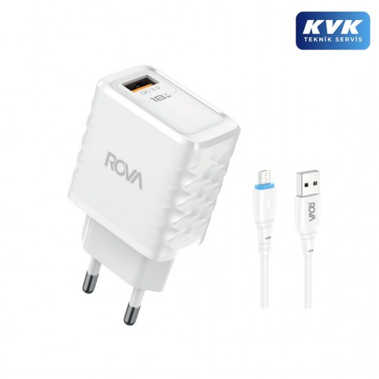 Rova SB113M 18W Hızlı Şarj Adaptörü + 1 Metre Micro USB Kablo Seti