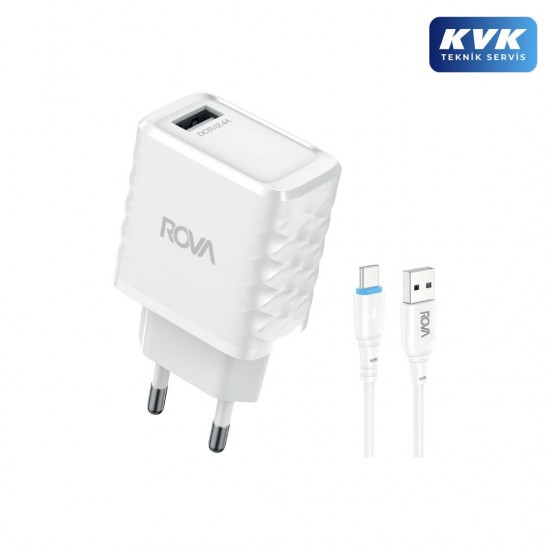 Rova SB114T 12W 2.4A Hızlı Şarj Adaptörü + 1 Metre USB to Type-C Kablo Seti
