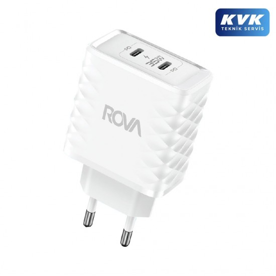 Rova SB115 35W 2 Portlu Type-C Hızlı Şarj Başlığı - Güvenlik Sertifikalı ve Akıllı Akım Korumalı