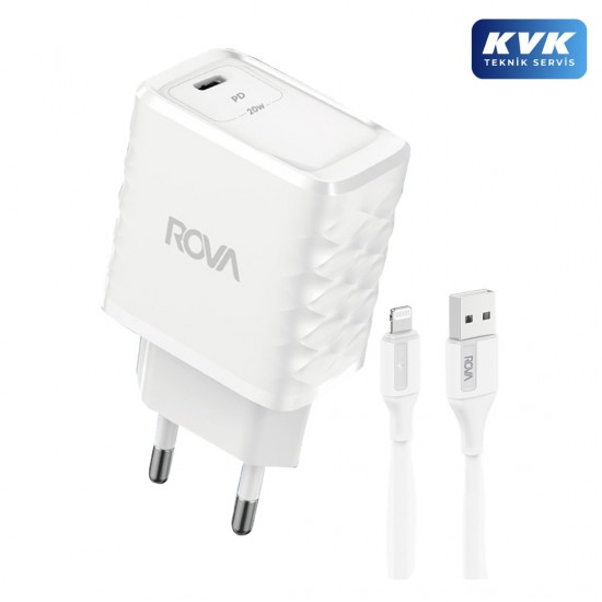 Rova SB117L 20W Type-C PD Hızlı Şarj Adaptörü + 1 Metre Type-C to Lightning iPhone Kablo Seti