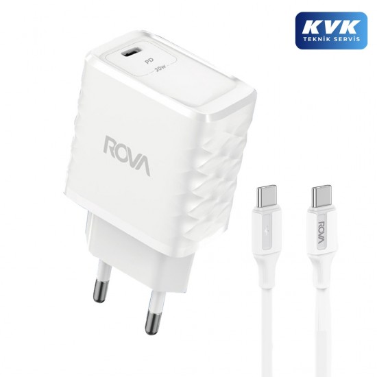 Rova SB117T 20W Type-C PD Hızlı Şarj Adaptörü + 1 Metre Type-C to Type-C Kablo Seti