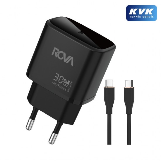 Rova SB124T 30W Type-C Hızlı Şarj Adaptörü + Type-C to Type-C Kablo Seti - PD Destekli Şarj Başlığı