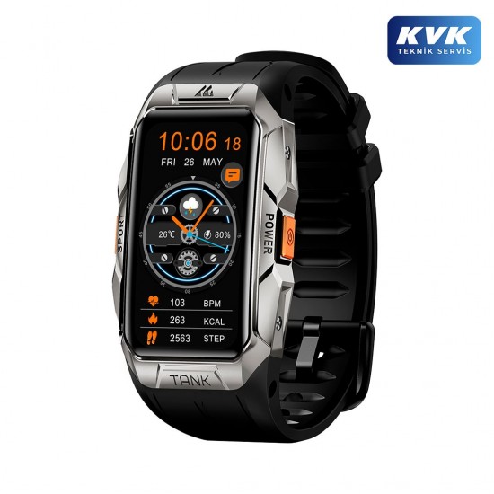 Kospet Tank X1 10 ATM & IP69K Su Geçirmez Akıllı Saat - Askeri Standartta Darbeye Dayanıklı (Gri)